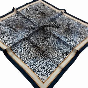 Levidor 21059 Lacivert Leopar Desenli Tivil İpek Eşarp