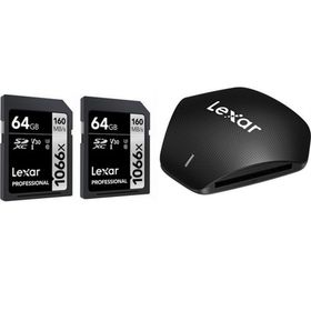 Lexar LMS1066064 USB 3.1 Kart Okuyucu + 2 x 64 GB 1066X SD Hafıza Kartı