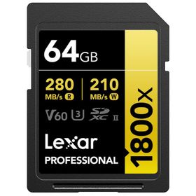 Lexar LSD1800064G-BNNNG 64GB SD Professional 1800x SDXC UHS-II Card 280MB/s Okuma 210MB/s Yazma C10 V60 U3 Kart Bellek
