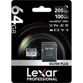 Lexar Professional 64 GB 205 MB/s Silver Plus Mikro SD Hafıza Kartı