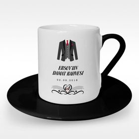 Leydi Collection Damat Kahvesi Tasarımlı Siyah 7 Türk Kahvesi Fincanı