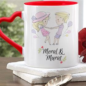 Leydi Collection İsimli Romantik Çift Kırmızı Kalpli Kupa