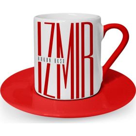 Leydi Collection İzmir Tasarımlı Kırmızı 1 Türk Kahvesi Fincanı