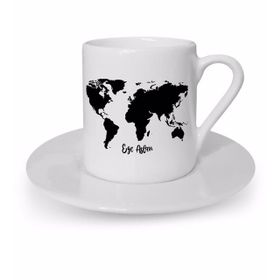 Leydi Collection World Map Tasarımlı Siyah 1 Türk Kahvesi Fincanı