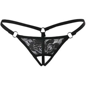 Leyna TM1167 Dantelli Özel Bölgesi Açık Siyah G-String