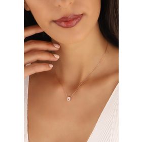 Lia Berto Rose 3 Boyutlu Taşlı B Harfi 925 Ayar Gümüş Kolye