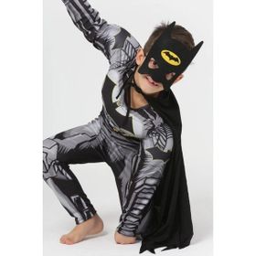 Life For Moda Erkek Çocuk Batman Pelerinli ve Maskeli Kaslı 4-5 Yaş Siyah Gri Erkek Çocuk Kostümü
