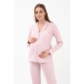 Likapa 1354-01 Pembe Düğmeli Hamile Lohusa Uzun Kol Pijama Takımı