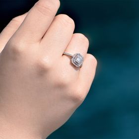 Lilarote 0.40 Ct Çift Sıra Baget Kare Tektaş Yüzük