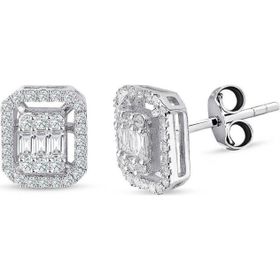 Lilarote Pırlanta 0.30 ct Modern Tasarım Baget Kare Tektaş Küpe