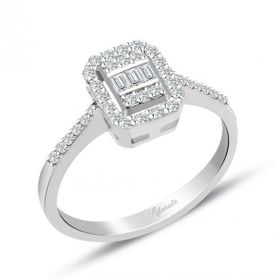 Lilarote Pırlanta 0.35 ct Modern Tasarım Baget Kare Tektaş Yüzük