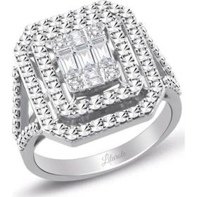 Lilarote Pırlanta 0.47 ct Kalemli Tasarım Baget Kare Tektaş Yüzük