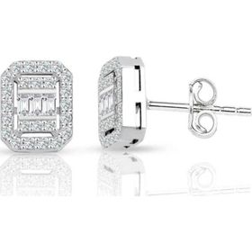 Lilarote Pırlanta 0.55 ct Baget Pırlanta Kare Tektaş Küpe