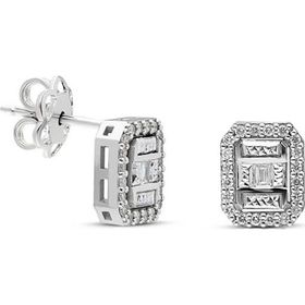 Lilarote Pırlanta Modern Tasarım 0.18 ct Baget Kare Tektaş Küpe