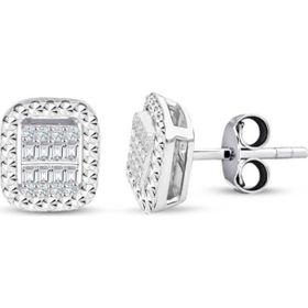 Lilarote Pırlanta Modern Tasarım 0.22 ct Baget Kare Tektaş Küpe