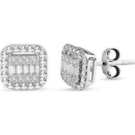Lilarote Pırlanta Modern Tasarım 0.24 ct Baget Kare Tektaş Küpe