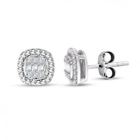 Lilarote Pırlanta Modern Tasarım 0.24 ct Baget Kare Tektaş Küpe