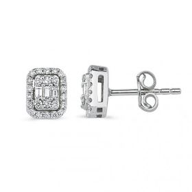 Lilarote Pırlanta Modern Tasarım 0.35 ct Baget Kare Tektaş Küpe