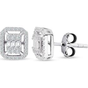 Lilarote Pırlanta Modern Tasarım 0.55 ct Baget Kare Tektaş Küpe