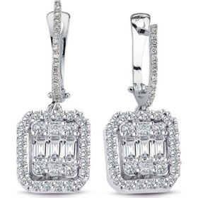 Lilarote Pırlanta Modern Tasarım 0.87 ct Baget Kare Tektaş Küpe