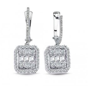 Lilarote Pırlanta Modern Tasarım 0.87 ct Baget Kare Tektaş Küpe