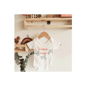 Limon 40 Günlük Oldum Yazılı Kısa Kol Organik Unisex Bebek Body Zıbın