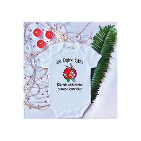 Limon 6 9 Ay Beyaz Bebek Baskılı Ilk Dişim Çıktı Bugs Bunny Pamuklu Çıtçıtlı Body Zıbın