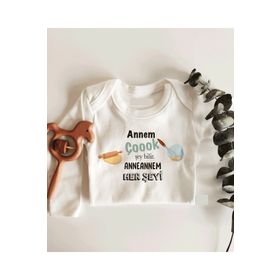 Limon Annem Çok Şey Bilir Anneannem Her Şeyi Uzun Kol Çıtçıtlı Organik Bebek Body