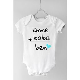 Limon Beyaz Anne Baba Ben Kısa Kollu Çıtçıtlı Unisex Bebek Body Zıbın