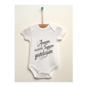 Limon Beyaz Annem Yoldaşım Teyzem Yandaşım Baskılı Unisex Bebek Body Zıbın