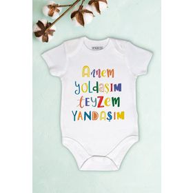 Limon Beyaz Annem Yoldaşım Teyzem Yandaşım Baskılı Unisex Bebek Body Zıbın