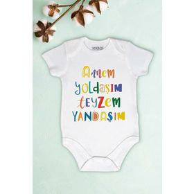 Limon Beyaz Annem Yoldaşım Teyzem Yandaşım Baskılı Unisex Bebek Body Zıbın