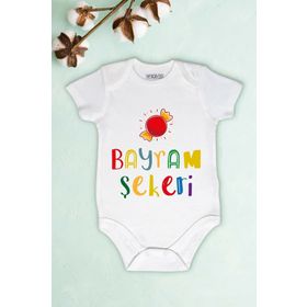 Limon Beyaz Bayram Şekeri Yazılı Baskılı Unisex Bebek Body Zıbın