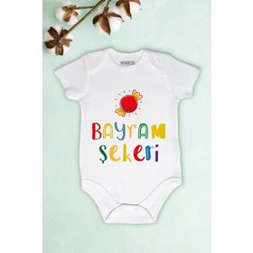 Limon Beyaz Bayram Şekeri Yazılı Baskılı Unisex Bebek Body Zıbın
