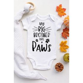 Limon Beyaz Brother Paws Kısa Kol Çıtçıtlı Unisex Bebek Body Zıbın