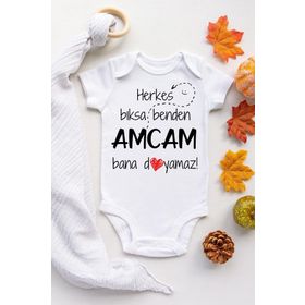 Limon Beyaz Dayım Bana Doyamaz Çıtçıtlı Unisex Bebek Body Zıbın