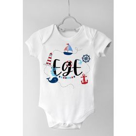 Limon Beyaz Deniz Temalı Ege Çıtçıtlı Kısa Kol Unisex Bebek Body Zıbın