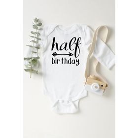 Limon Beyaz Half Birthday Çıtçıtlı Kısa Kol Unisex Bebek Body Zıbın