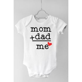 Limon Beyaz Mom Dad Me Kırmızı Kalp Kısa Kol Çıtçıtlı Unisex Bebek Body Zıbın