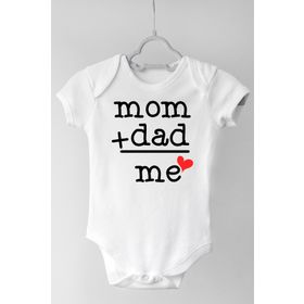 Limon Beyaz Mom Dad Me Kırmızı Kalp Kısa Kol Çıtçıtlı Unisex Bebek Body Zıbın