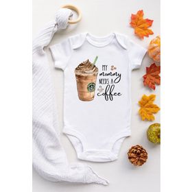 Limon Beyaz Mommy Needs Coffee Frappe Kısa Kollu Çıtçıtlı Unisex Bebek Body Zıbın