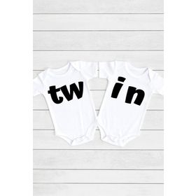 Limon Beyaz Tw In İkizler 2'li Çıtçıtlı Kısa Kol Unisex Bebek Body Zıbın