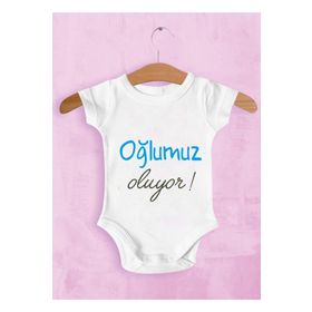 Limon Erkek Bebek Beyaz Oğlumuz Oluyor Baskılı Zıbın