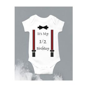 Limon Half Birthday 6 Ay Doğum Günü Askı Ve Papyon Baskılı Bebek Body Zıbın