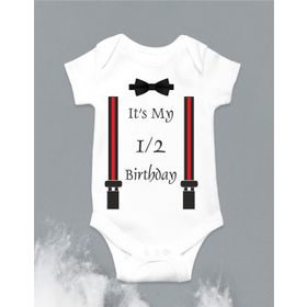 Limon Half Birthday 6 Ay Doğum Günü Askı Ve Papyon Baskılı Bebek Body Zıbın