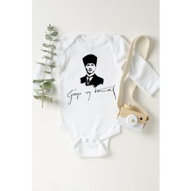 Limon Unisex Bebek Beyaz Atatürk Gazi Mustafa Kemal Çıtçıtlı Body