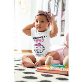 Limon Unisex Bebek Beyaz En Tatlı Teyze Desenli Kısa Kol Body