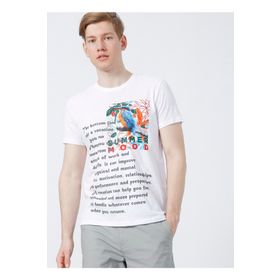 Limon Vaz Bisiklet Yaka Standart Kalıp Baskılı Beyaz Erkek T-Shirt