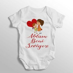 Limon Yenidoğan Beyaz Ablam Beni Seviyor Yazılı Baskılı Bebek Zıbını