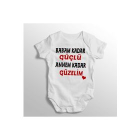 Limon Yenidoğan Beyaz Babam Kadar Güçlü Annem Kadar Güzelim Yazılı Baskılı Bebek Zıbını